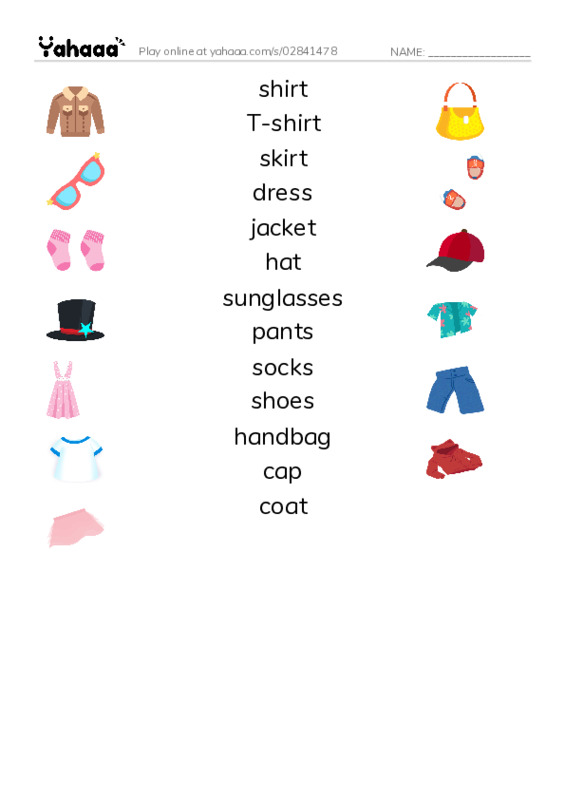 Match both sides worksheet for Unit 8: In my clothes cupboard