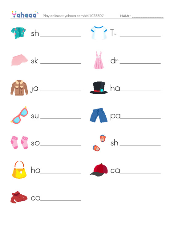 Write the word rows worksheet for Unit 8: In my clothes cupboard