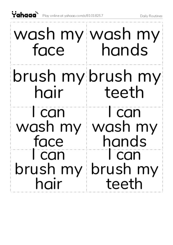 Word flashcards worksheet for Daily Routines
