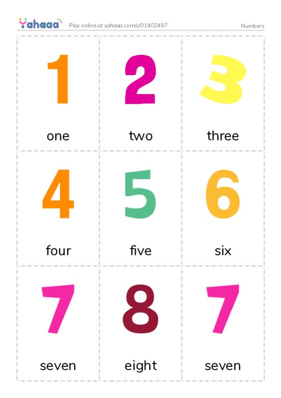 Picture flashcards worksheet for Numbers
