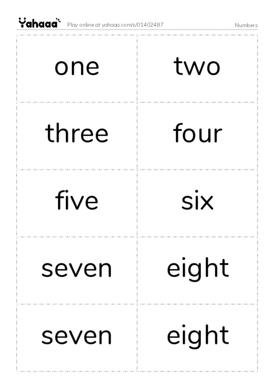 Word flashcards worksheet for Numbers