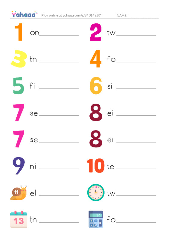 Write the word rows worksheet for Numbers