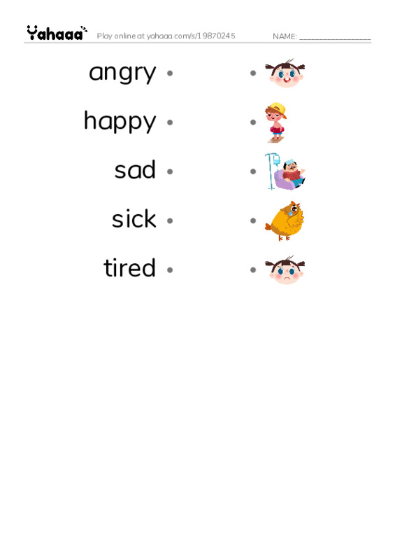 Draw a line to match worksheet for Feeling