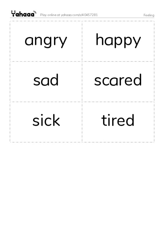 Word flashcards worksheet for Feeling