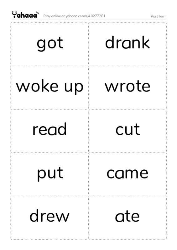 Word flashcards worksheet for Past form