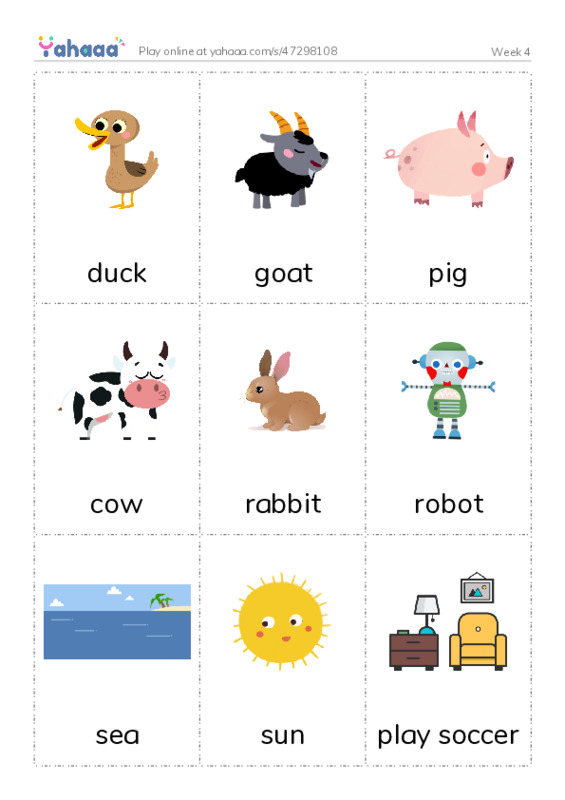 Picture flashcards worksheet for Week 4 - Grade 2