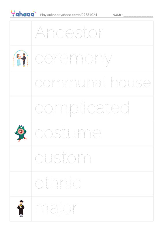 Picture and word rows worksheet for UNIT 3. PEOPLES OF VIETNAM