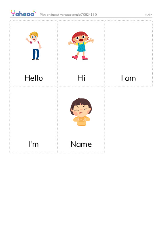 Picture flashcards worksheet for Hello