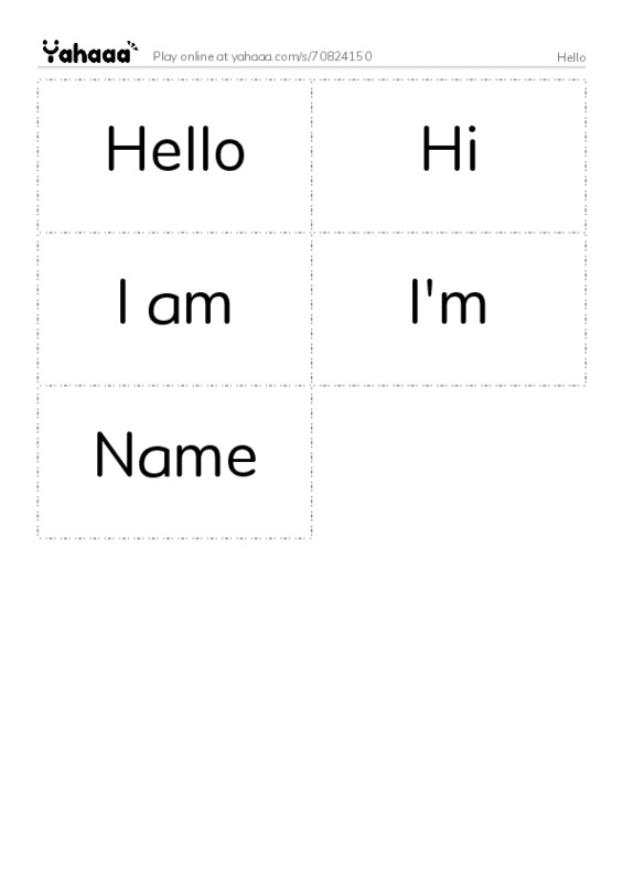 Word flashcards worksheet for Hello