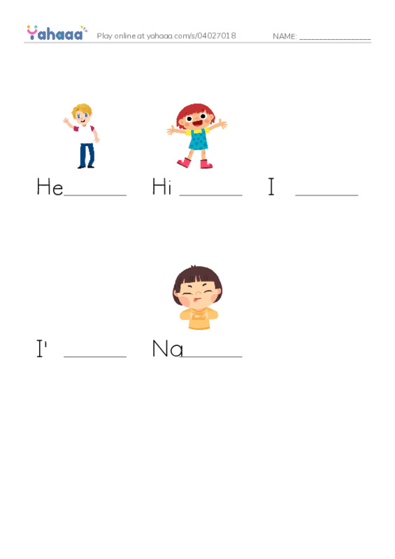 Finish the word worksheet for Hello
