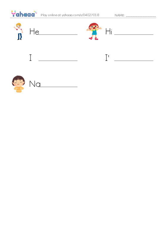 Write the word rows worksheet for Hello