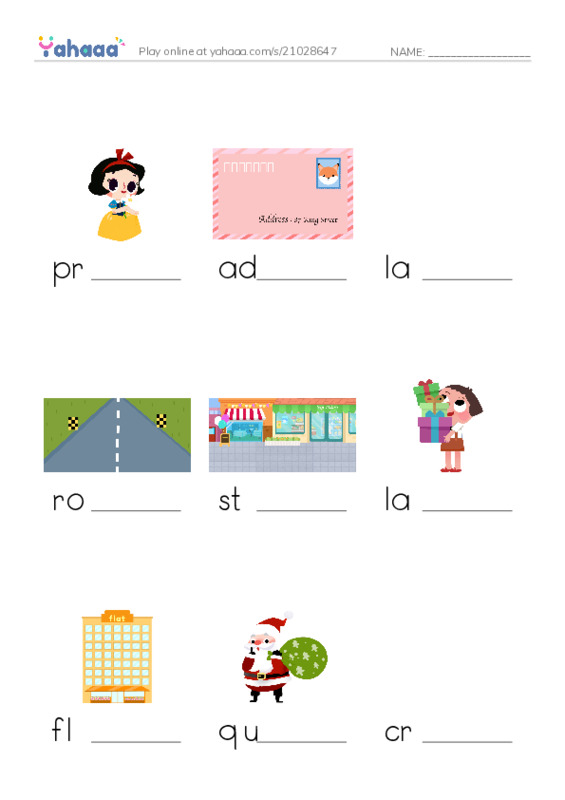 Finish the word worksheet for Grade 5 - Unit 1: What's your address?