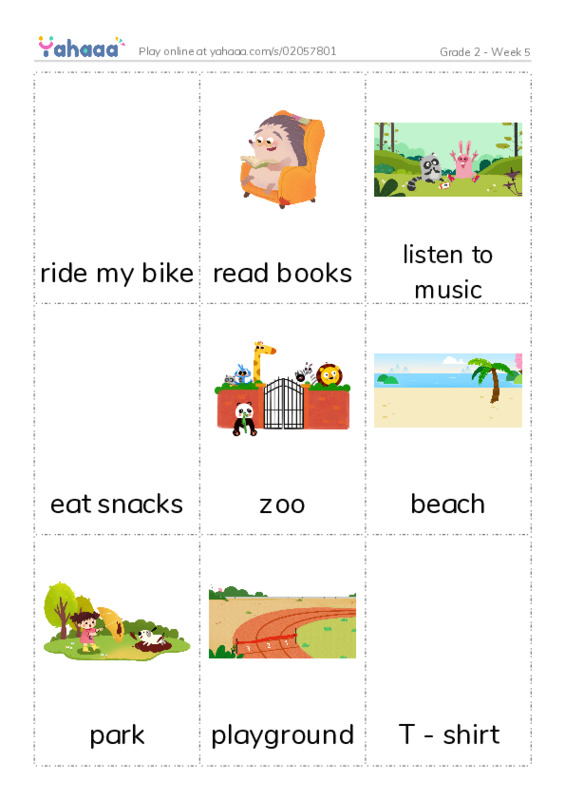 Picture flashcards worksheet for Grade 2 - Week 5