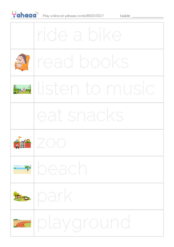 Picture and word rows worksheet for Grade 2 - Week 5