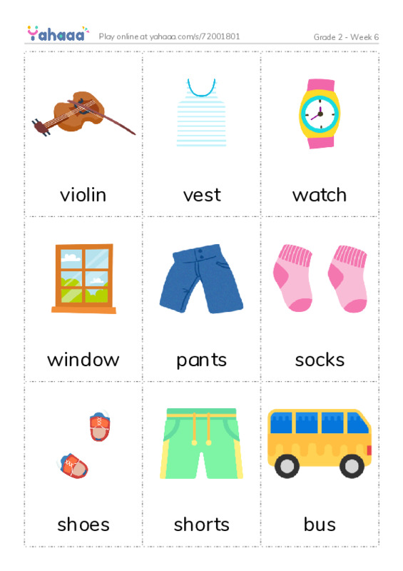 Picture flashcards worksheet for Grade 2 - Week 6