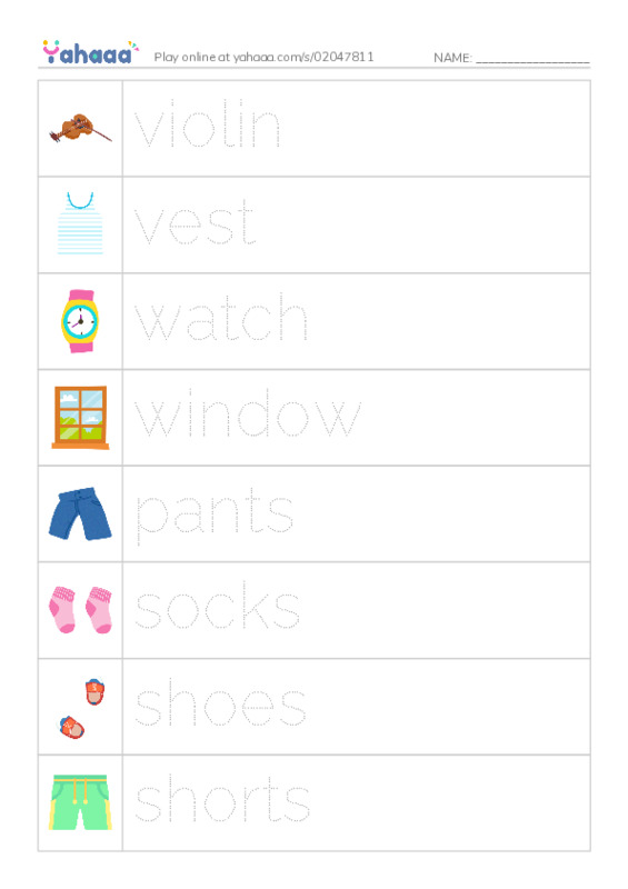 Picture and word rows worksheet for Grade 2 - Week 6