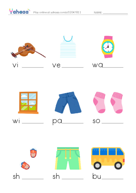 Finish the word worksheet for Grade 2 - Week 6