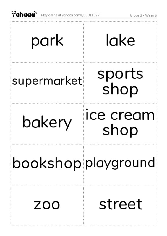 Word flashcards worksheet for Grade 3 - Week 5