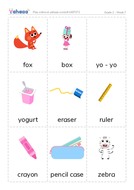 Picture flashcards worksheet for Grade 2 - Week 7