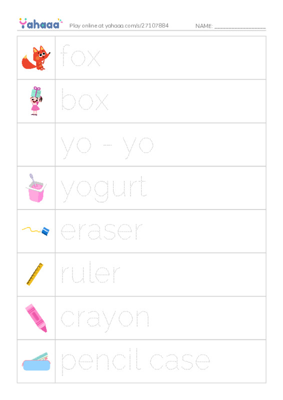 Picture and word rows worksheet for Grade 2 - Week 7