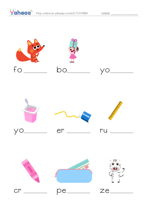 Finish the word worksheet for Grade 2 - Week 7