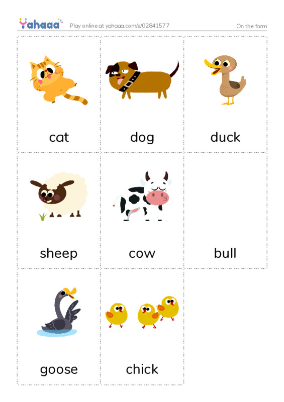 Picture flashcards worksheet for On the farm