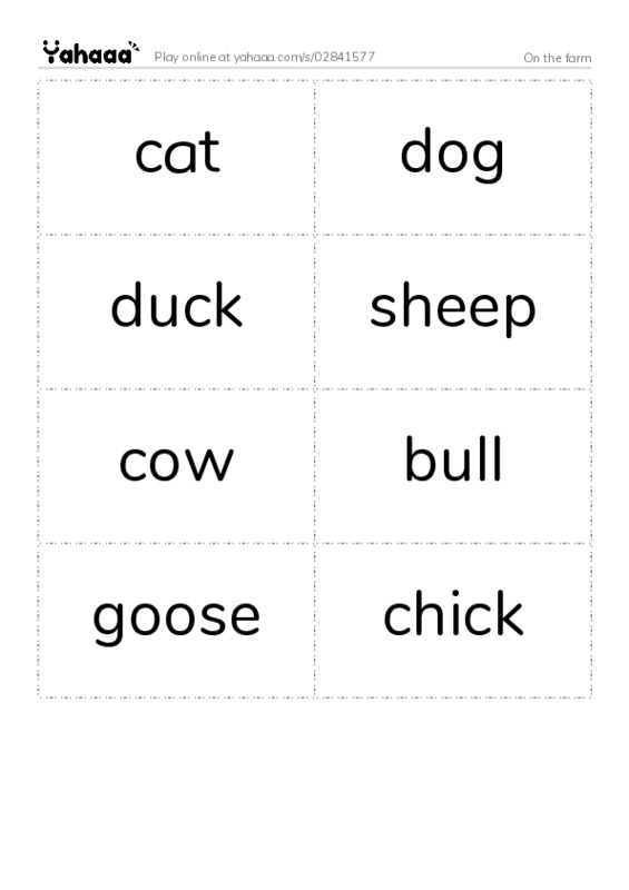 Word flashcards worksheet for On the farm