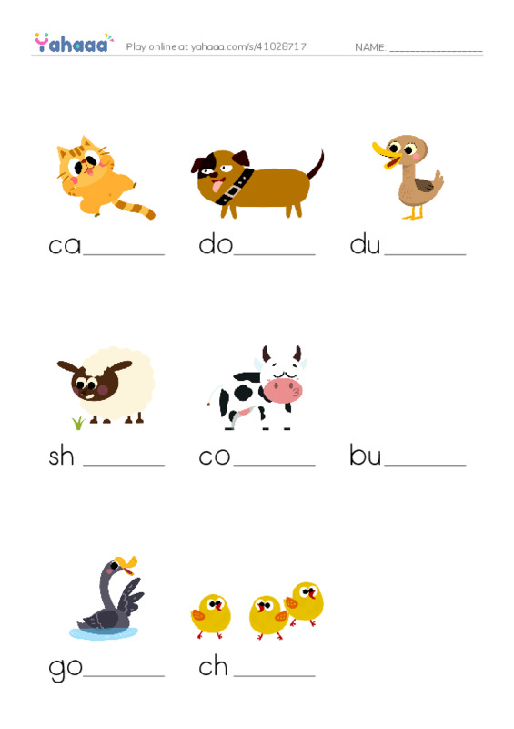Finish the word worksheet for On the farm