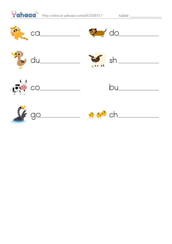 Write the word rows worksheet for On the farm