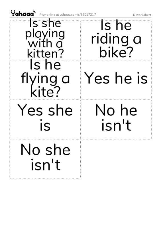 Word flashcards worksheet for K worksheet