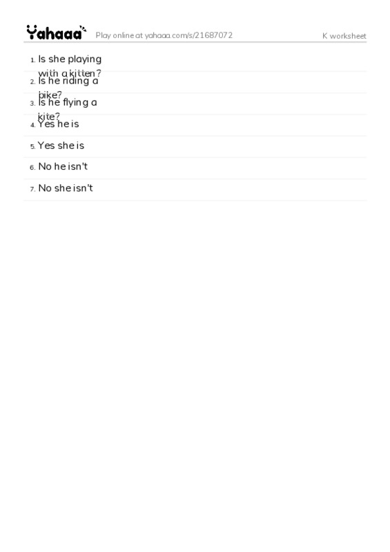Word list with meanings worksheet for K worksheet