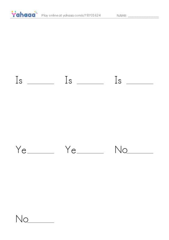 Finish the word worksheet for K worksheet