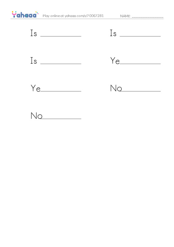 Write the word rows worksheet for K worksheet