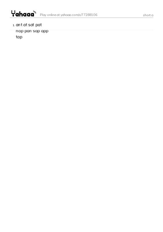 Word list with meanings worksheet for short a