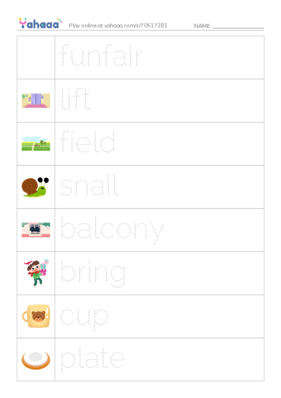 Picture and word rows worksheet for Unit 4