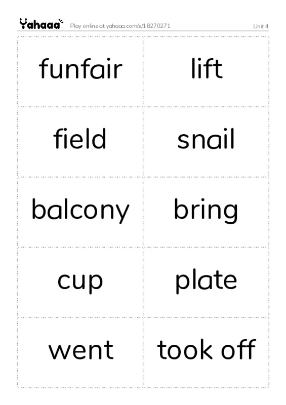 Word flashcards worksheet for Unit 4