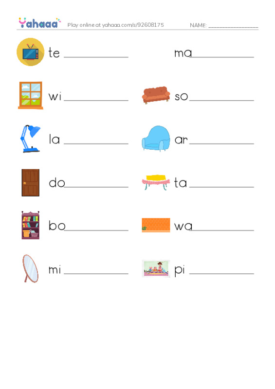 Write the word rows worksheet for At home