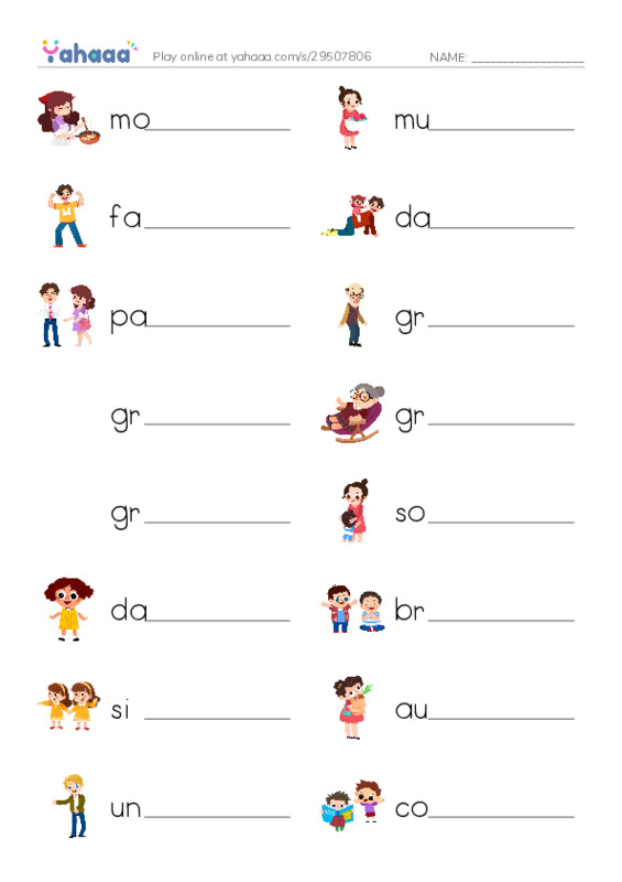 Write the word rows worksheet for Go getter 1 1.1