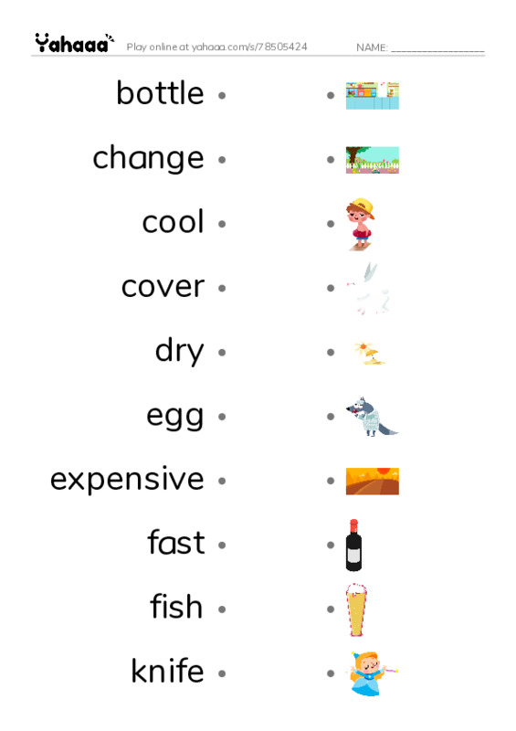Draw a line to match worksheet for 1000 words book 1 unit 10