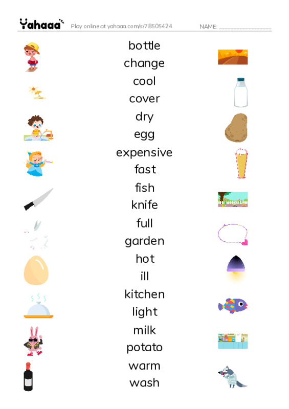 Match both sides worksheet for 1000 words book 1 unit 10