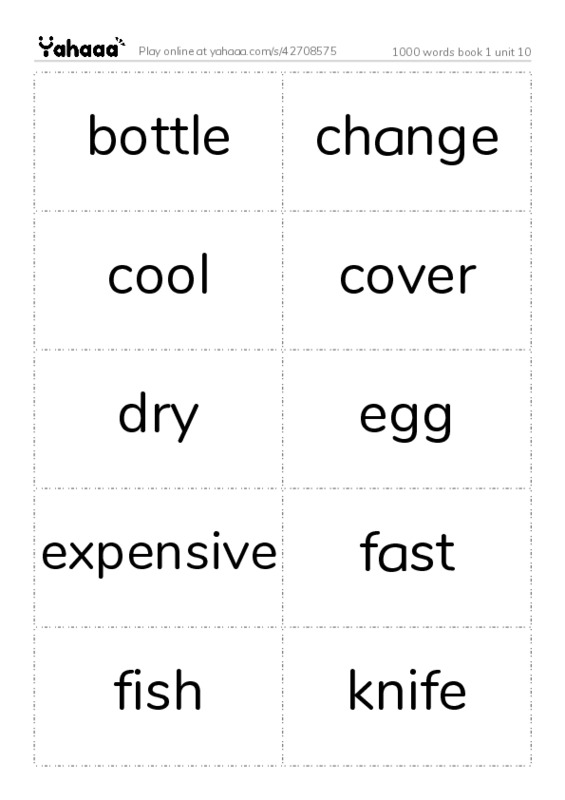 Word flashcards worksheet for 1000 words book 1 unit 10