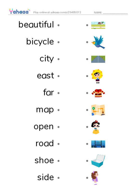 Draw a line to match worksheet for 1000 words book 1 unit 11