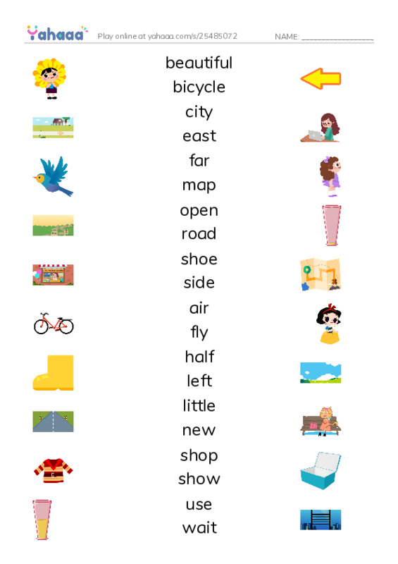 Match both sides worksheet for 1000 words book 1 unit 11