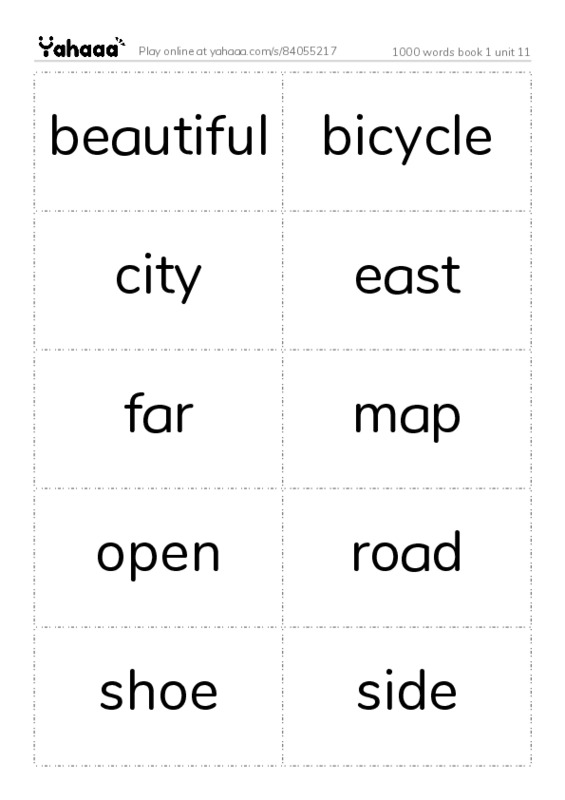 Word flashcards worksheet for 1000 words book 1 unit 11