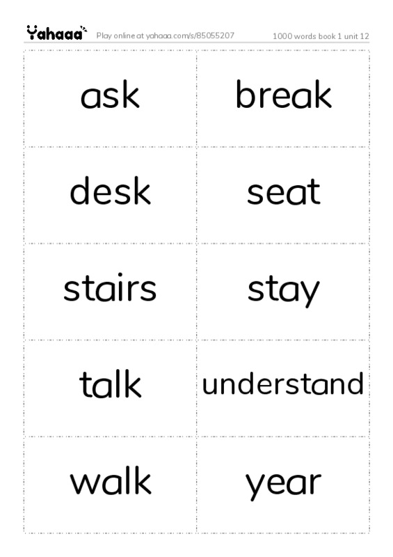 Word flashcards worksheet for 1000 words book 1 unit 12