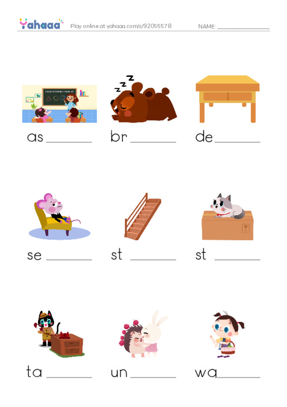 Finish the word worksheet for 1000 words book 1 unit 12