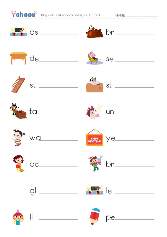 Write the word rows worksheet for 1000 words book 1 unit 12