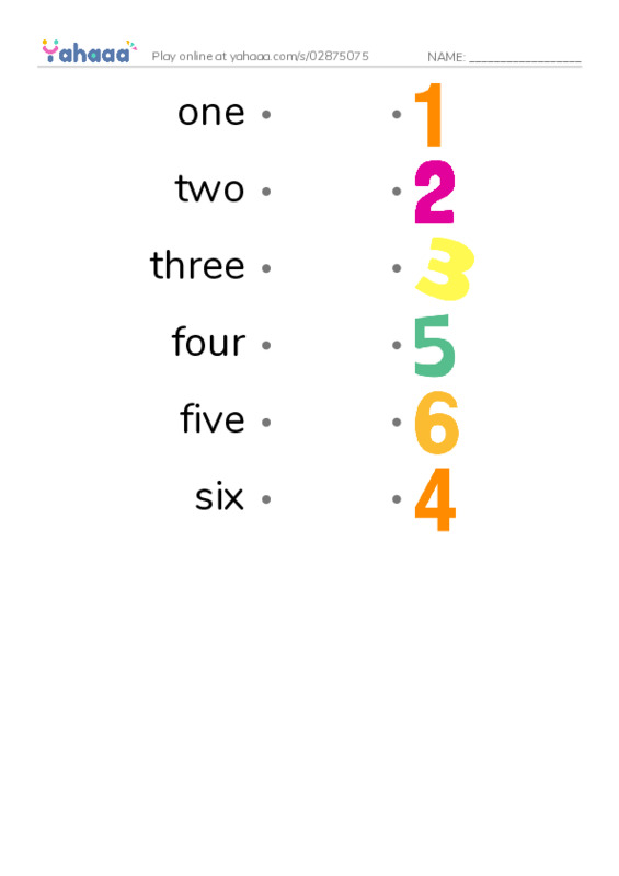 Draw a line to match worksheet for Magic time 1 Numbers