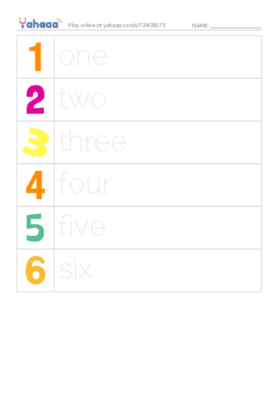 Picture and word rows worksheet for Magic time 1 Numbers