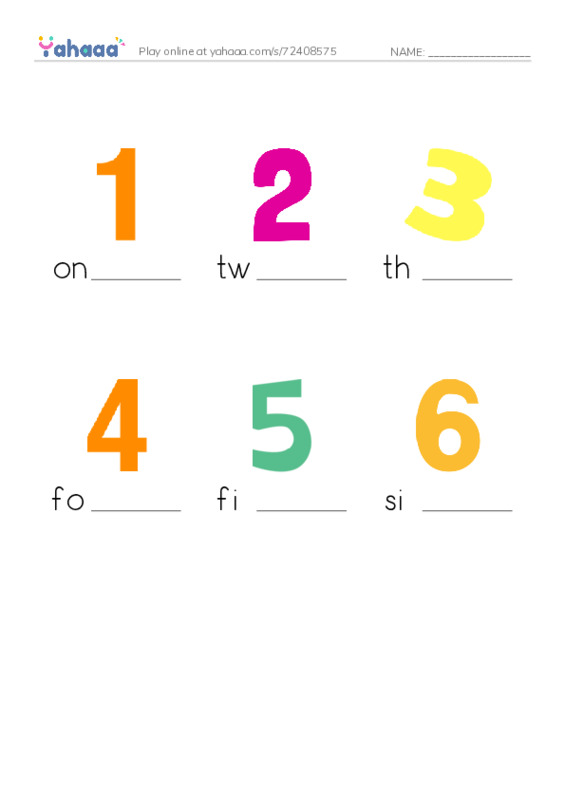 Finish the word worksheet for Magic time 1 Numbers